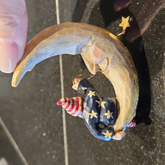 Vtg Pam Schifferl Santa on Moon Christmas Ornament Folk Art - Picture 4 of 5